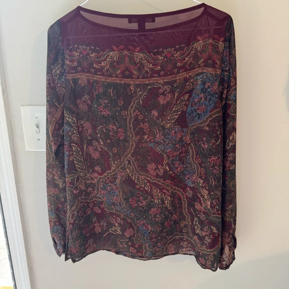 Ralph Lauren Paisley Sheer Boho Blouse XS | Vintage-Inspired Long Sleeve Top - Picture 4 of 6